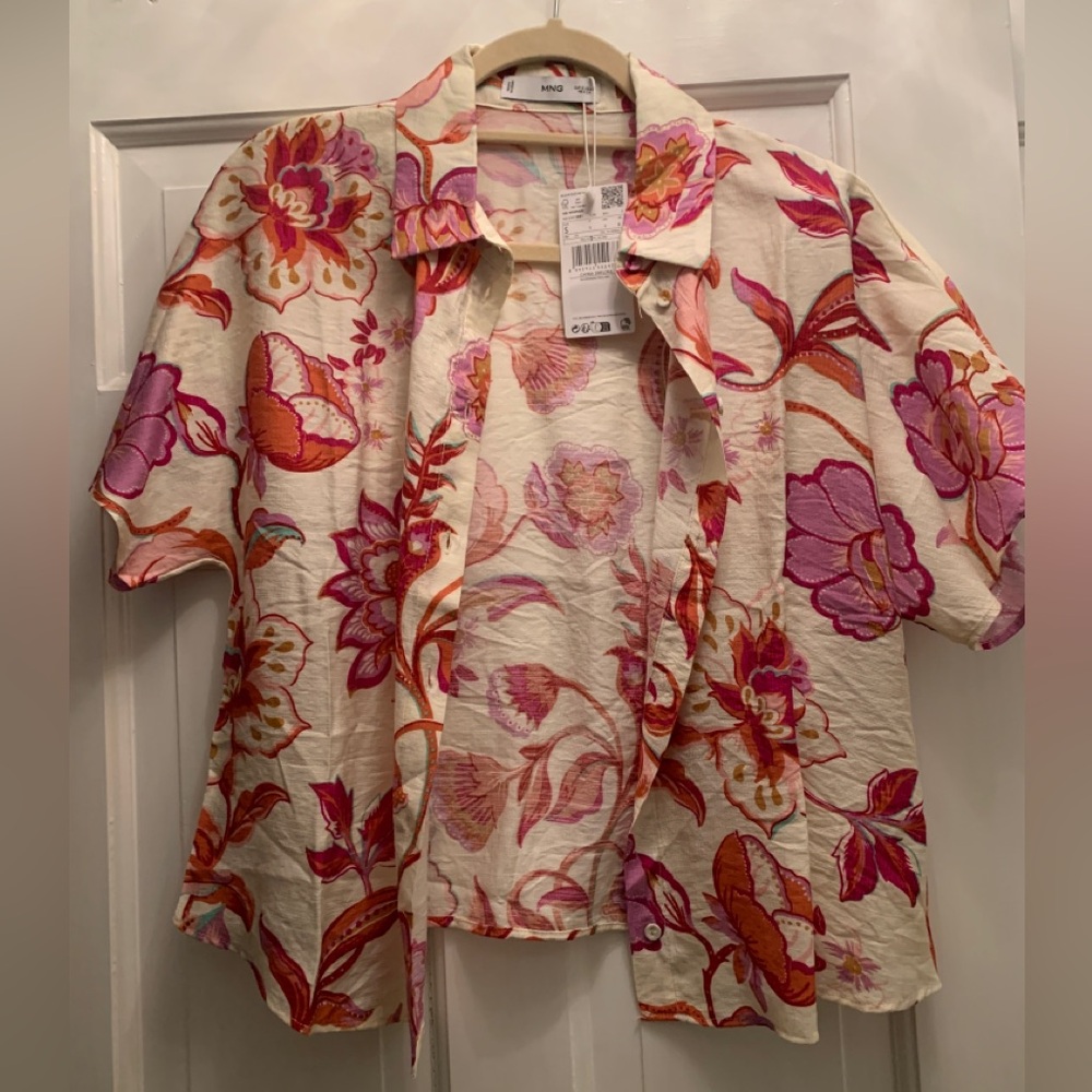 Mango Floral Short Sleeve Button Down S/4